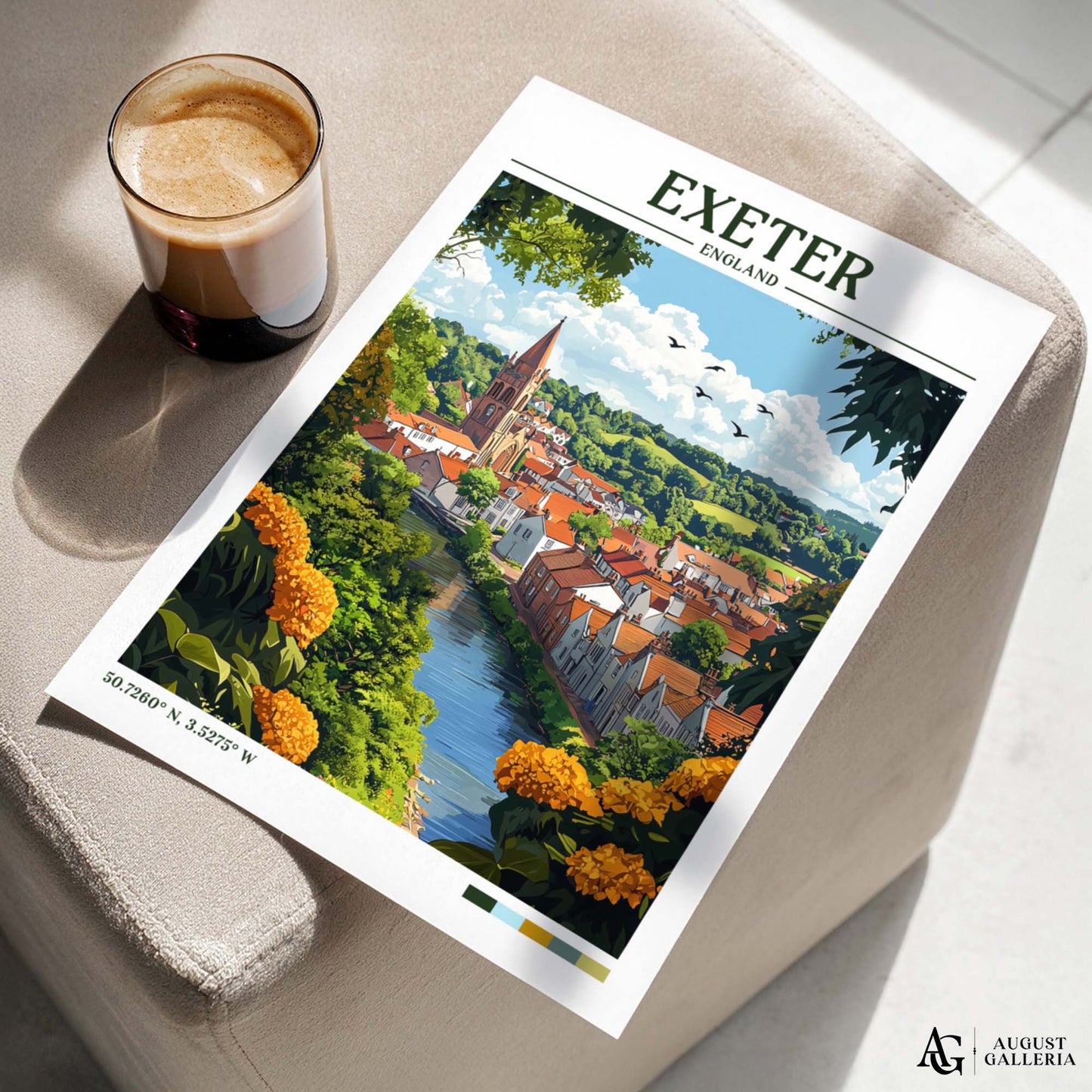 Exeter England Retro Travel Print