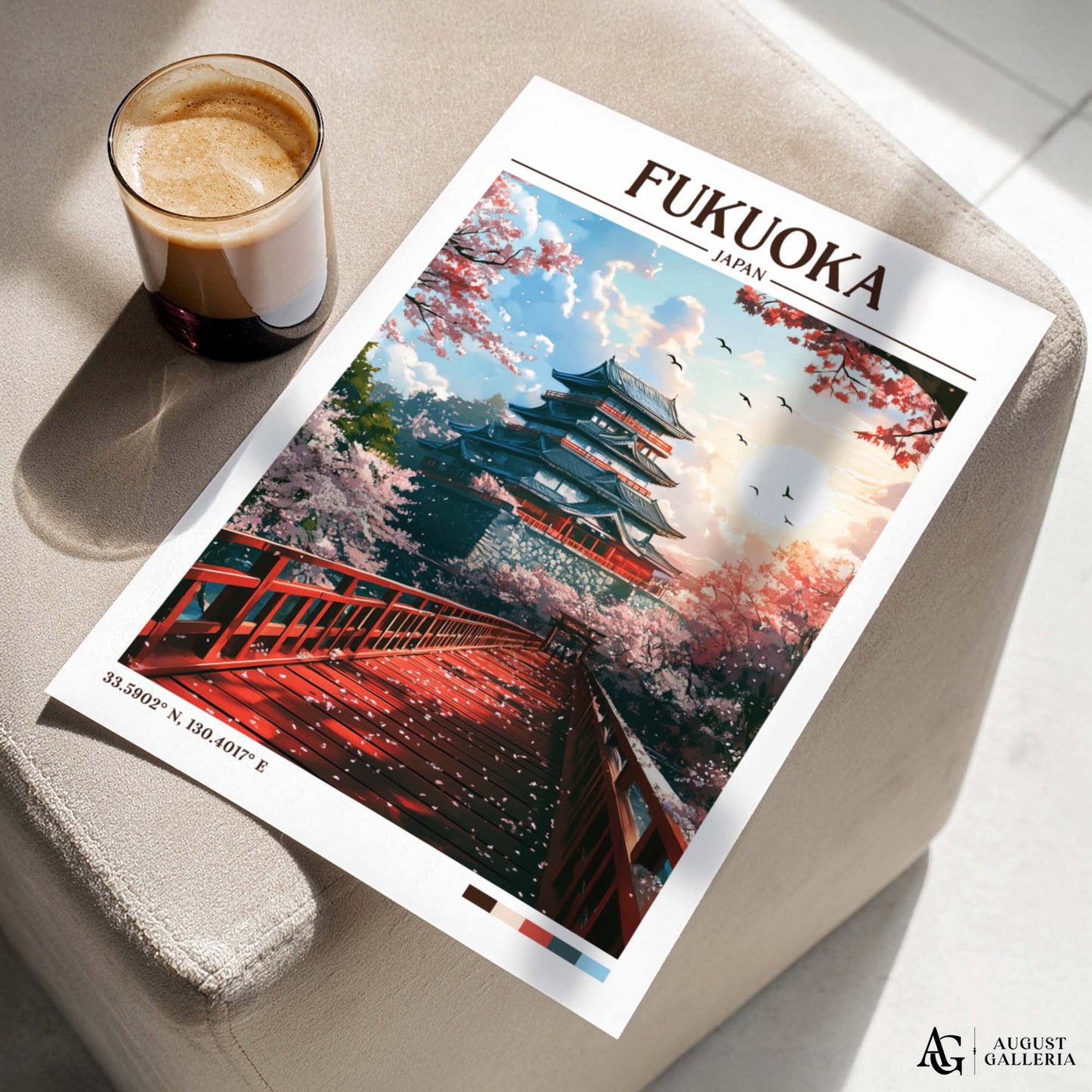 Fukuoka Japan Retro Travel Print