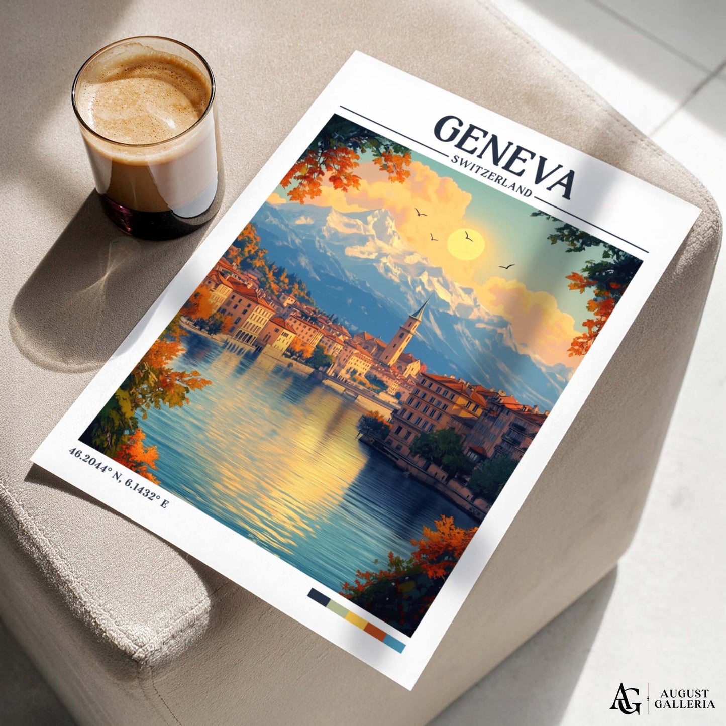 Geneva Switzerland Retro Travel Print