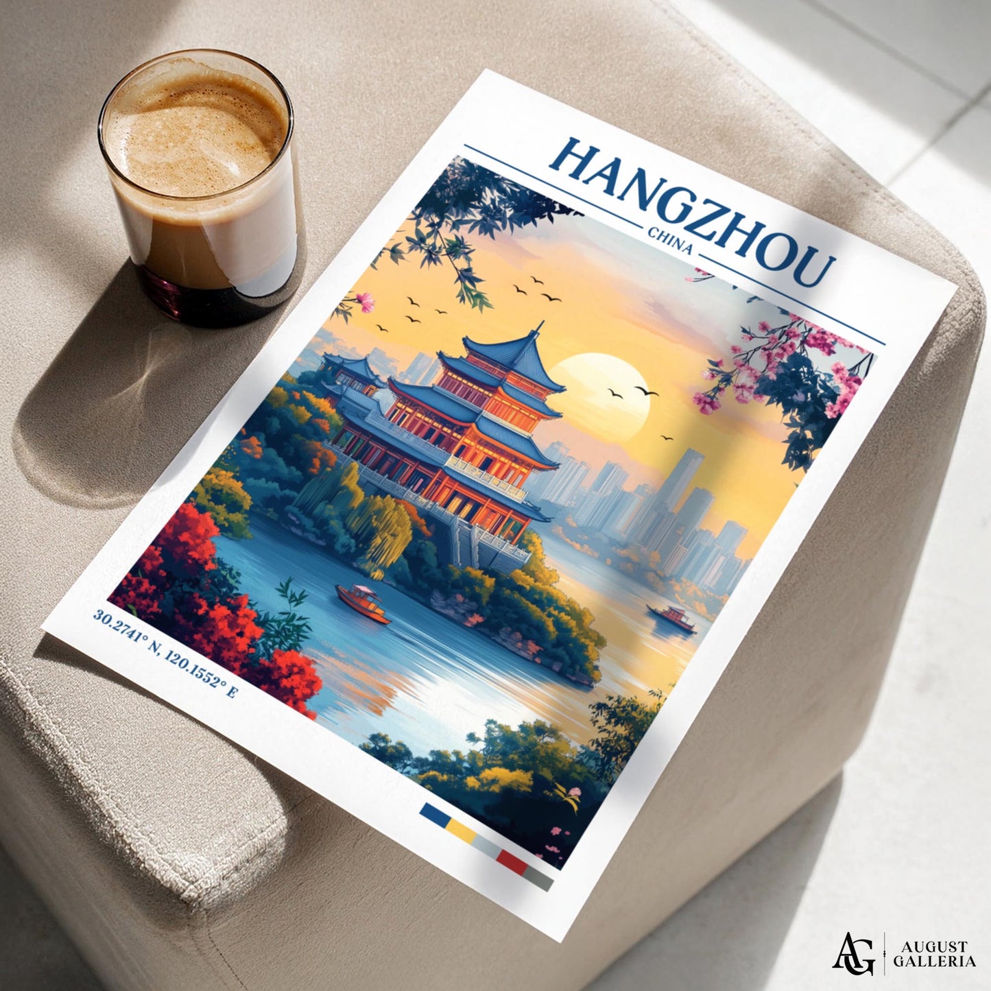 Hangzhou China Retro Travel Print