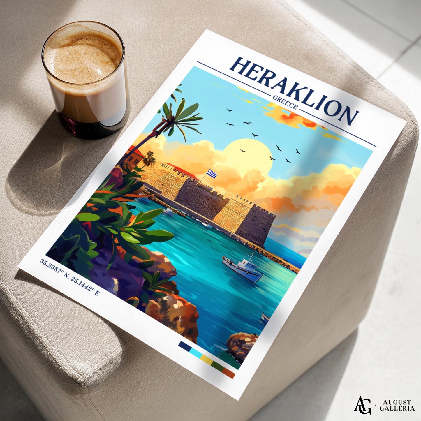 Heraklion Greece Retro Travel Print
