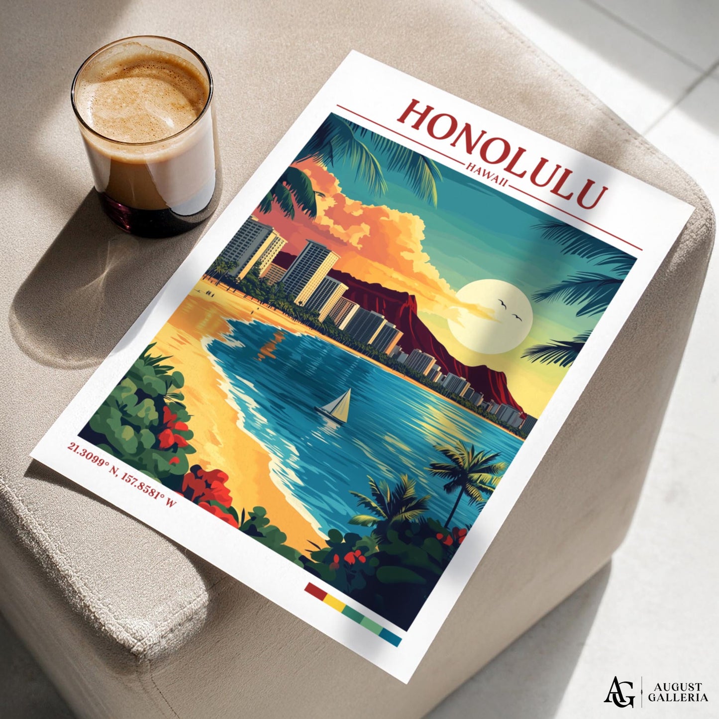 Honolulu Hawaii Retro Travel Print