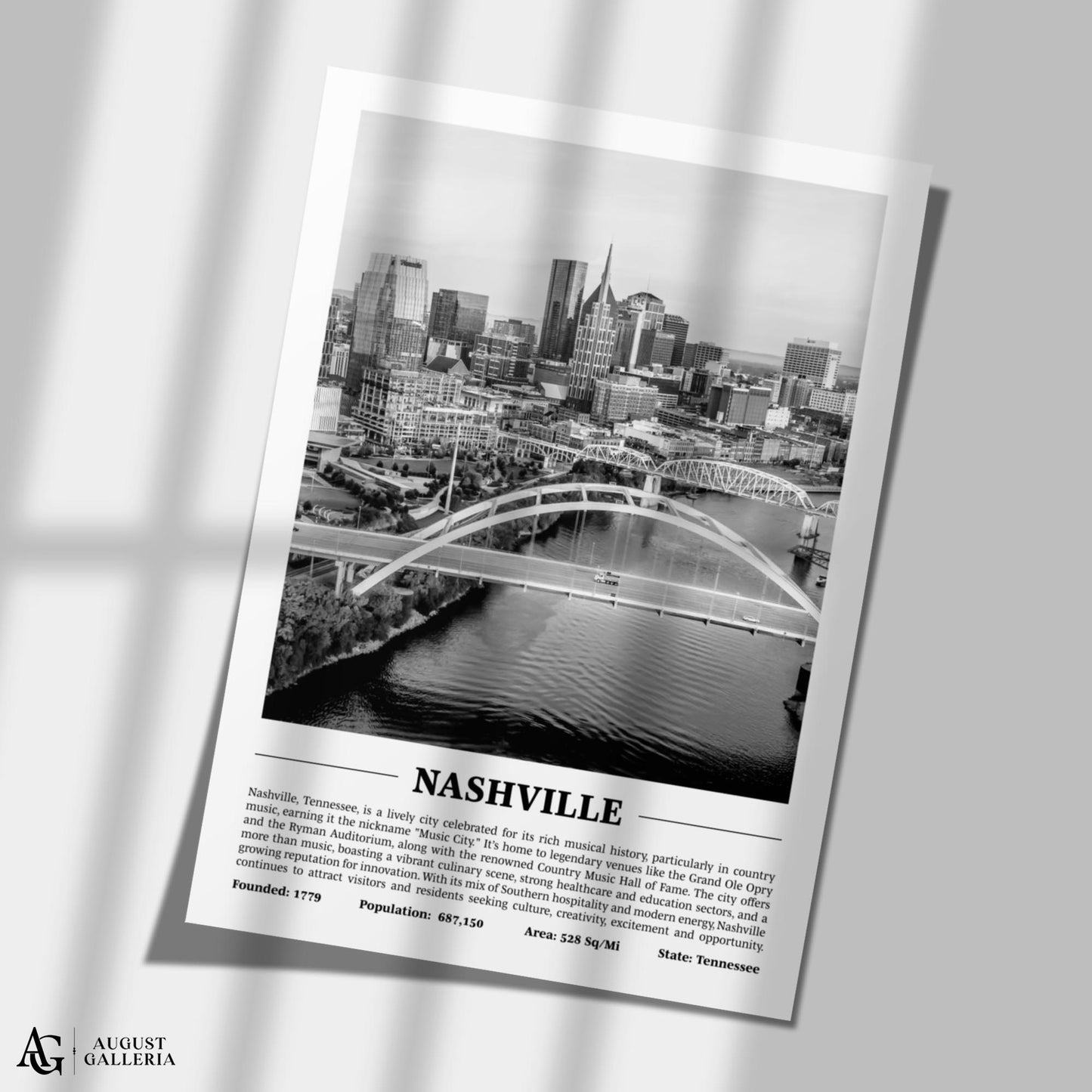 Nashville Black & White City Print