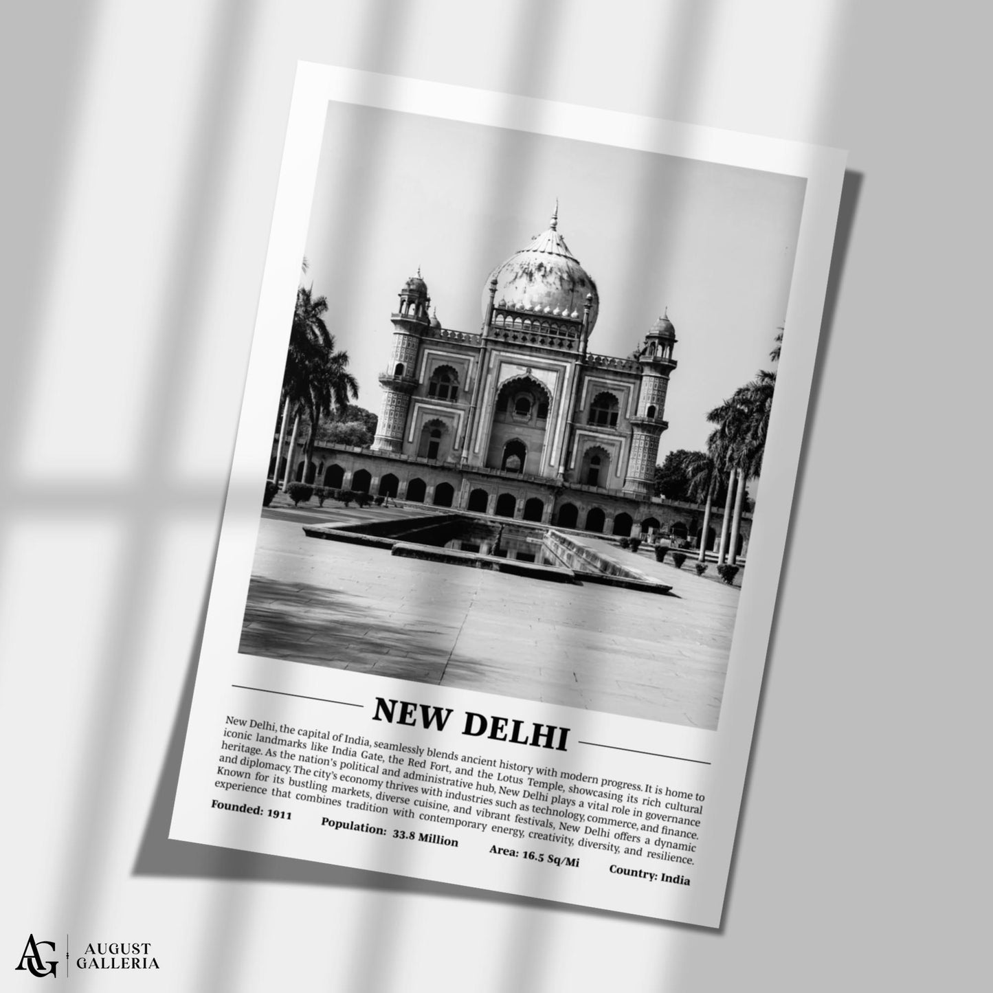 New Delhi Black & White City Print