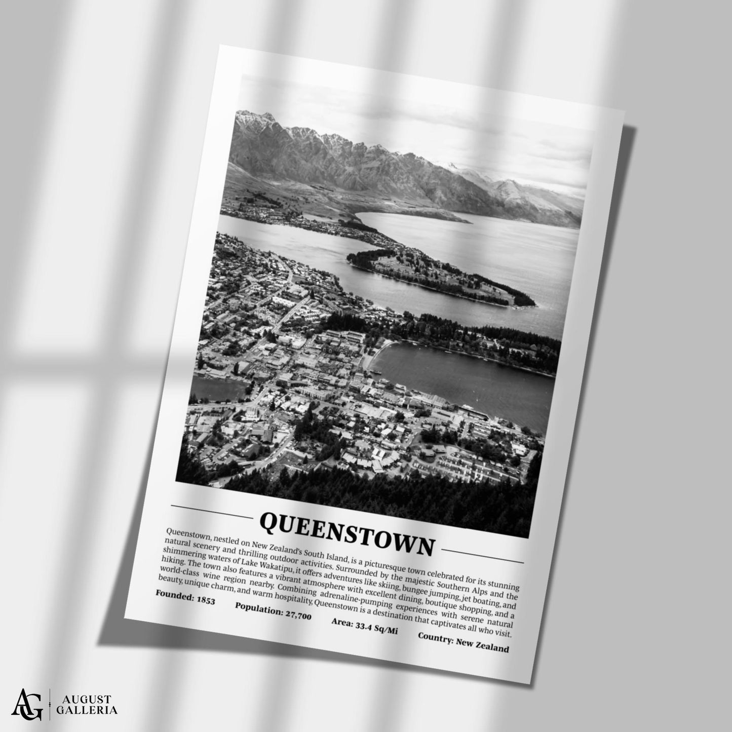 Queenstown Black & White City Print