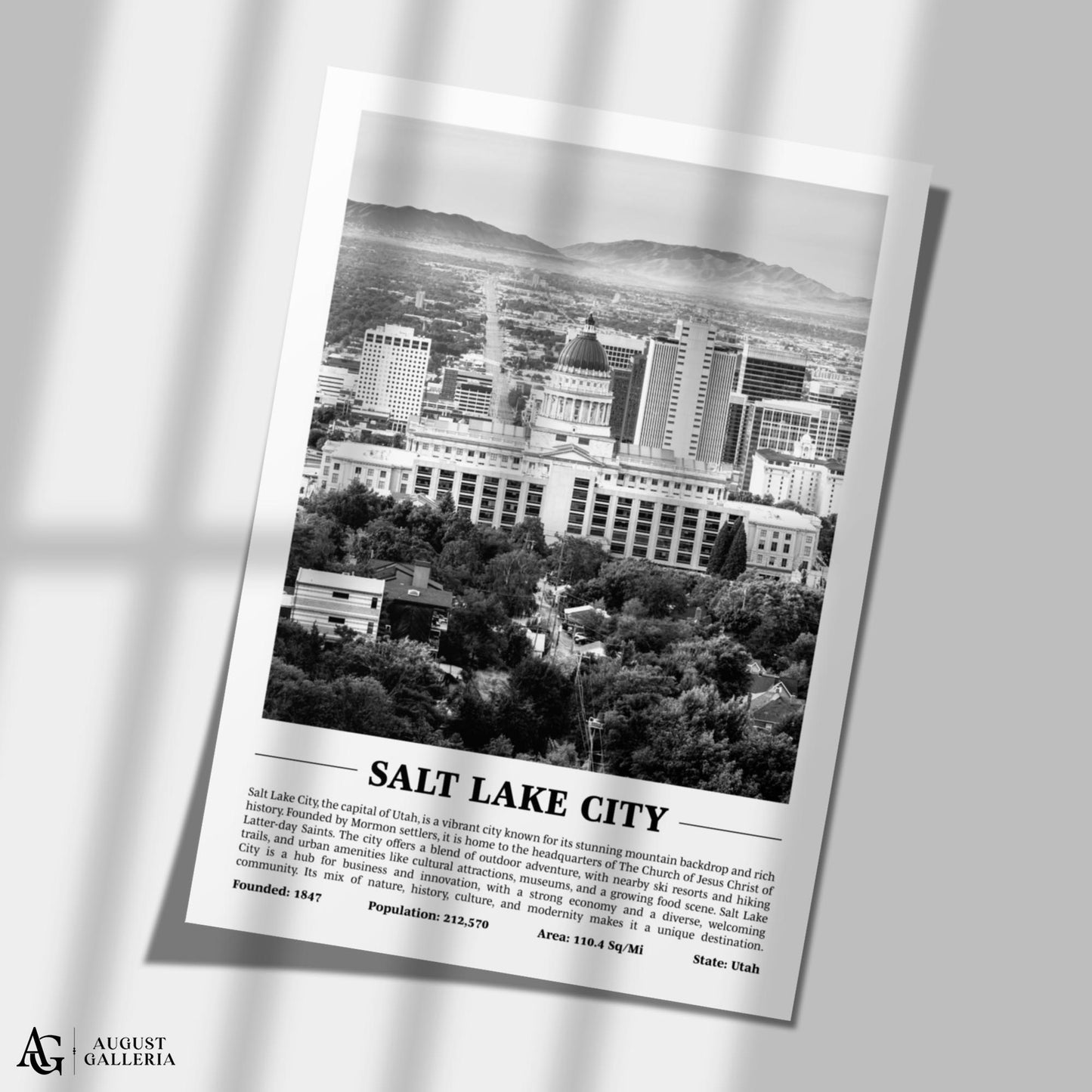 Salt Lake City Black & White City Print