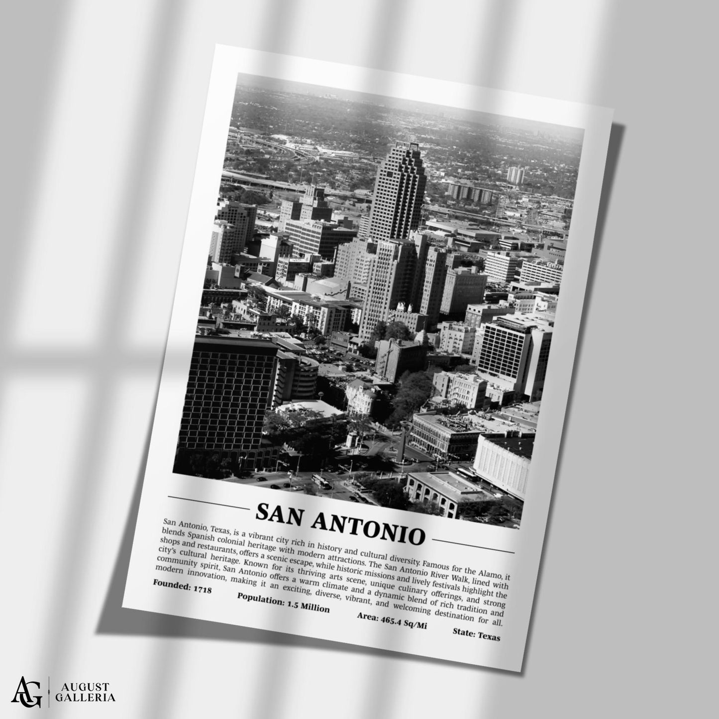San Antonio Black & White City Print