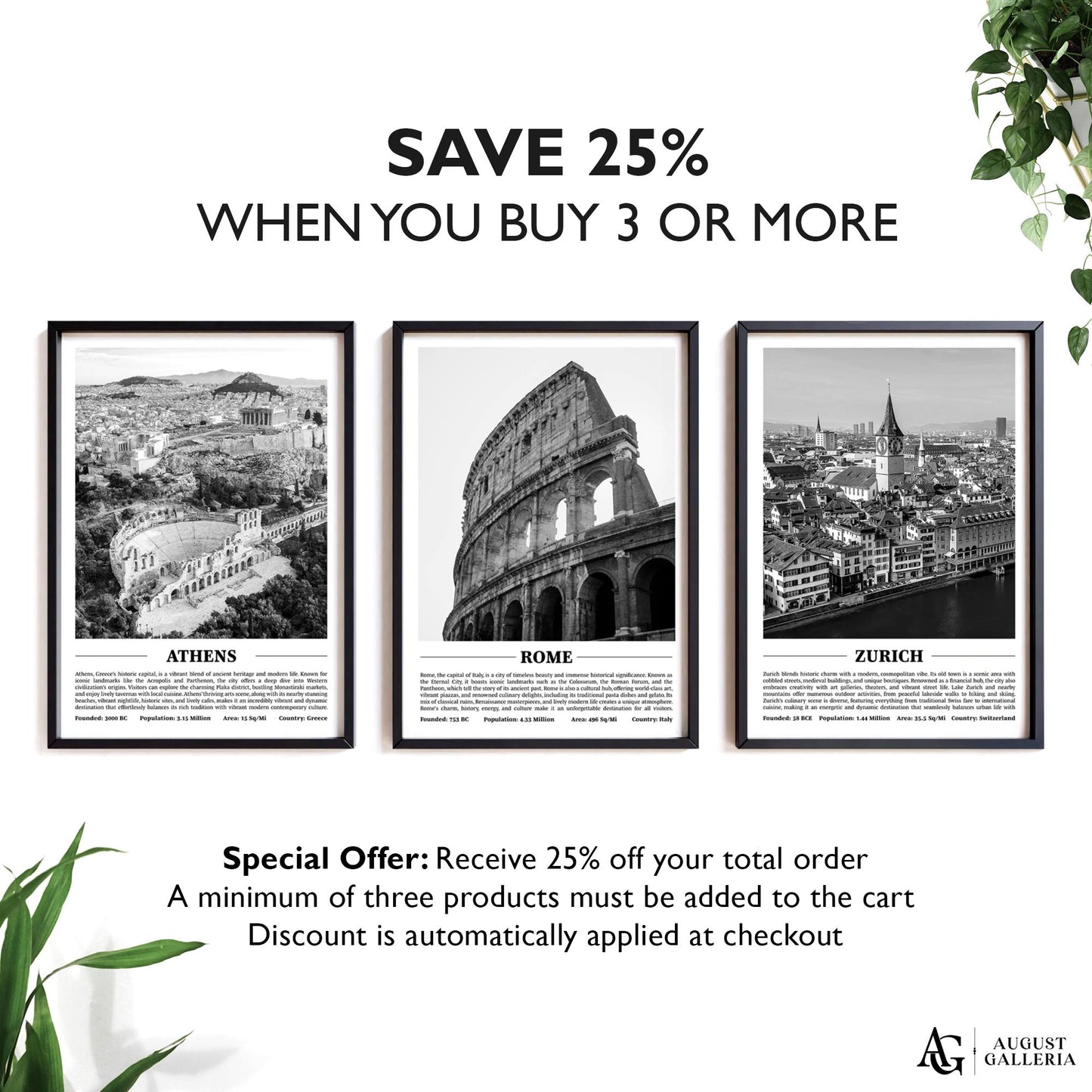Rome Black & White City Print