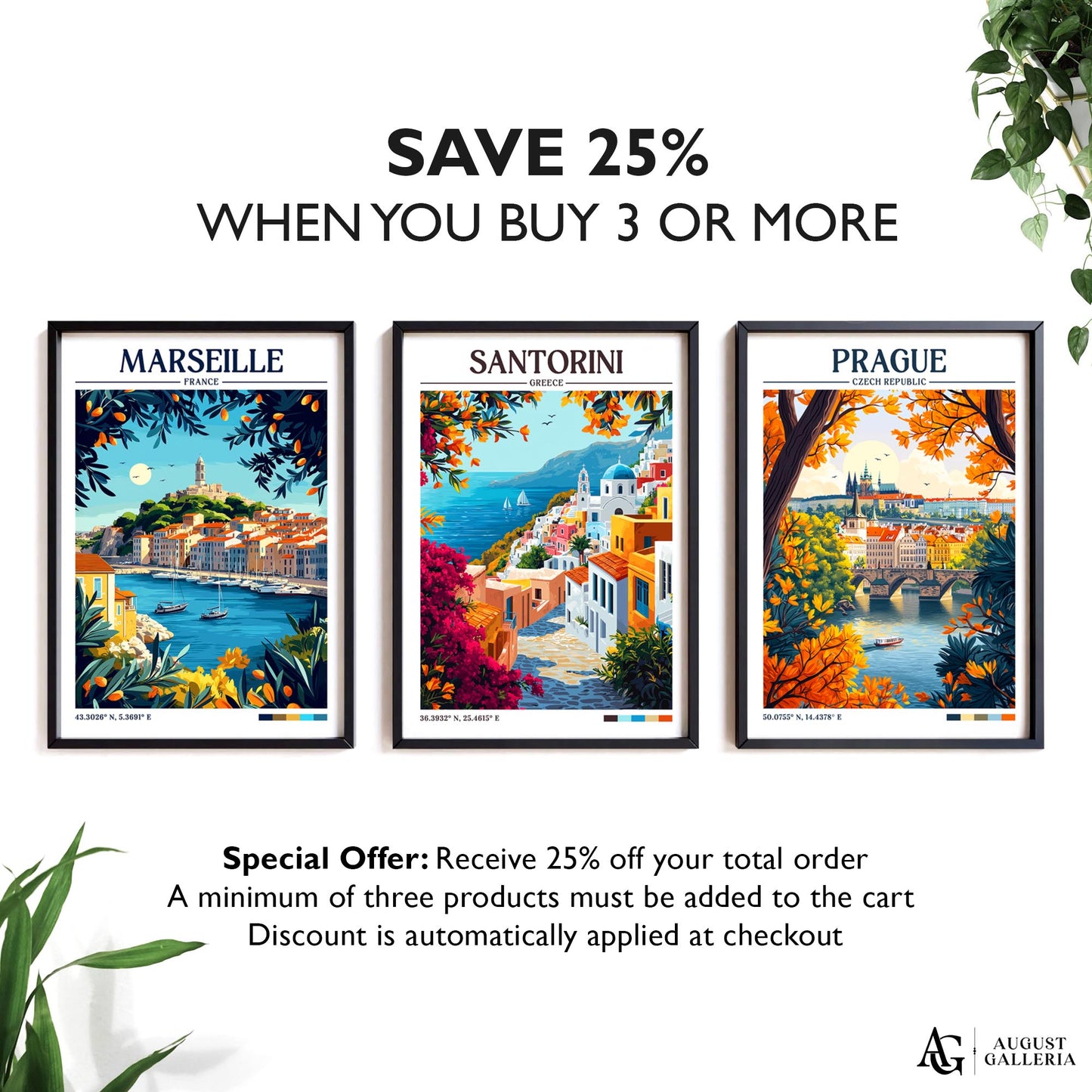 Santorini Greece Retro Travel Print
