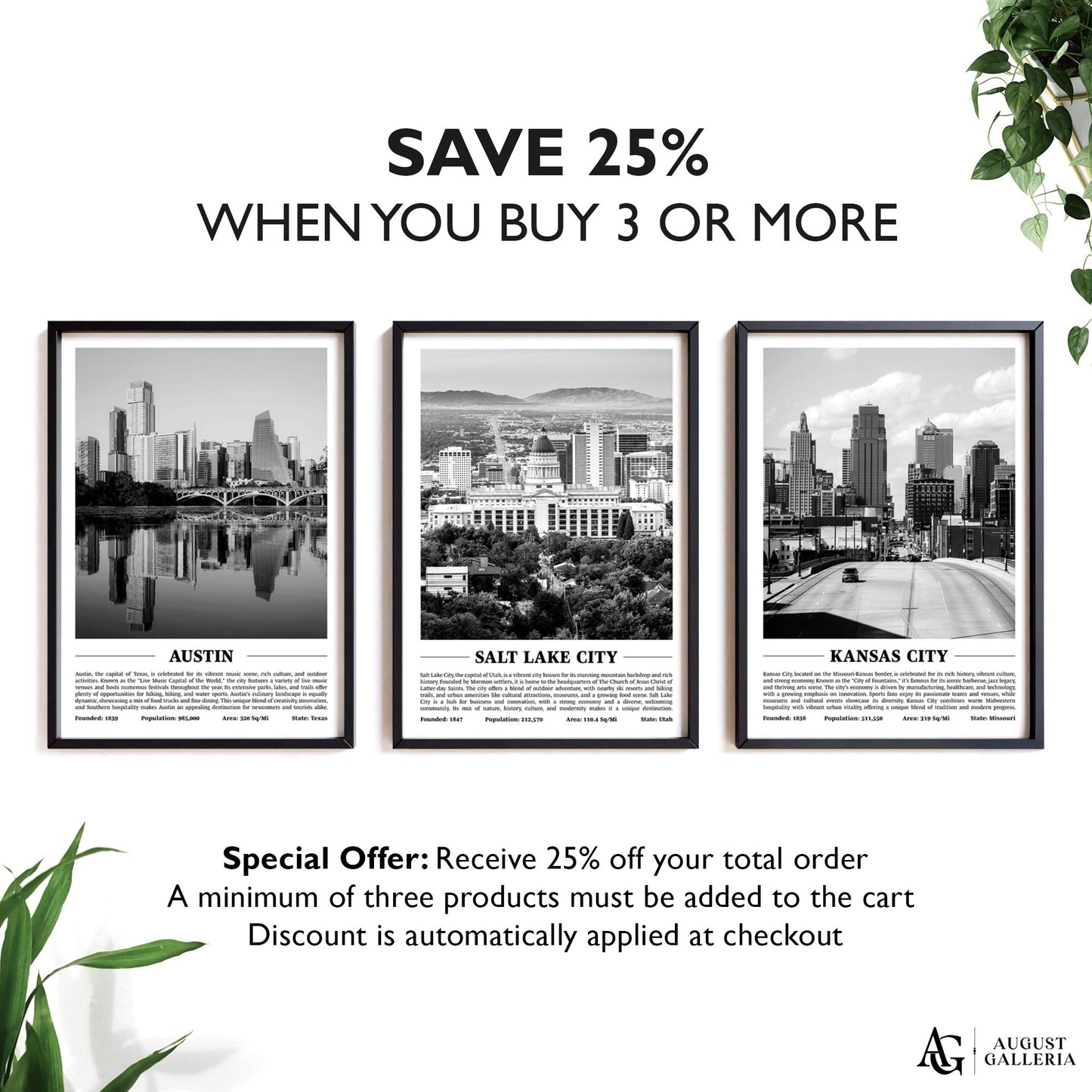 Salt Lake City Black & White City Print