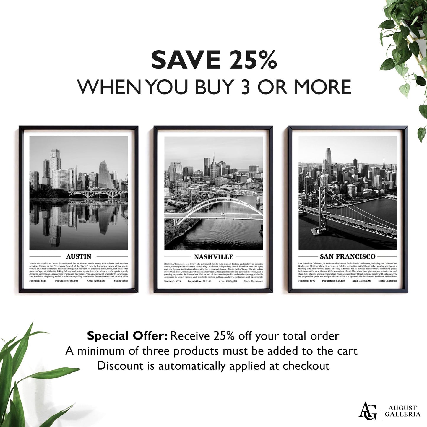 Nashville Black & White City Print