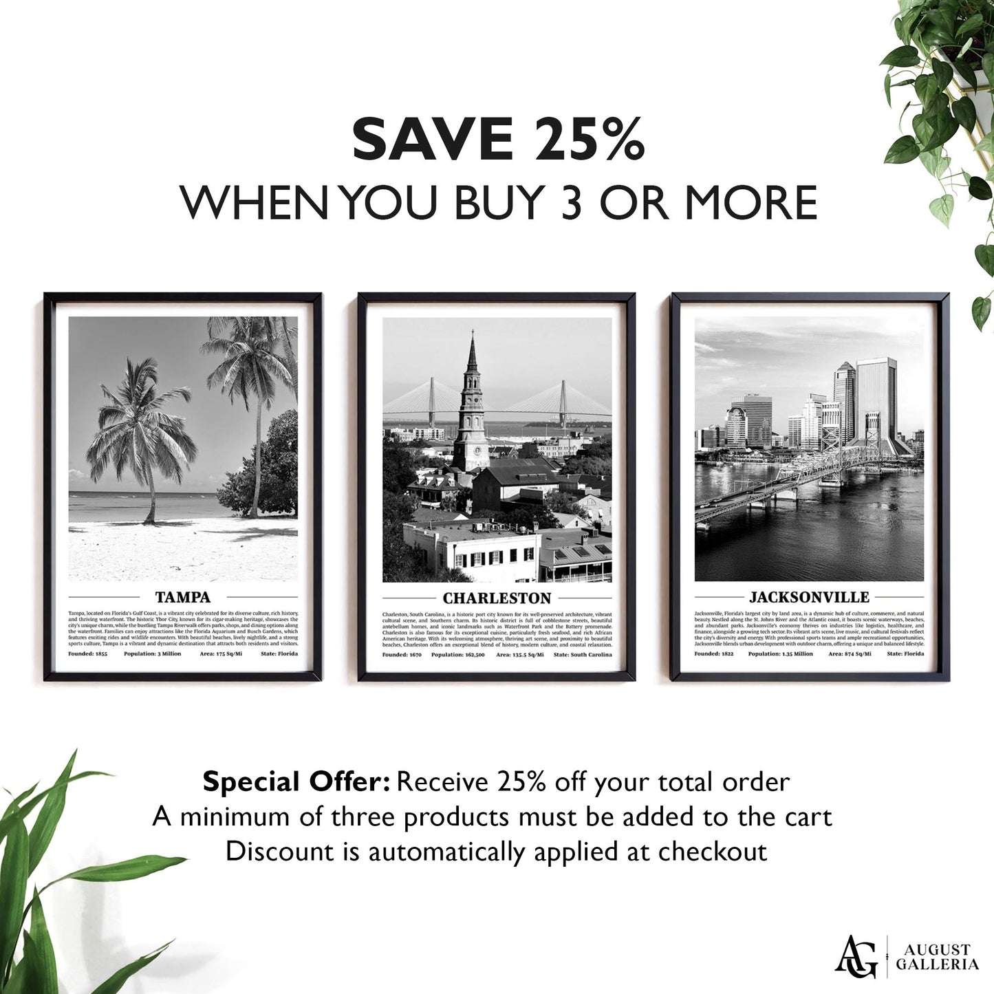 Charleston Black & White City Print