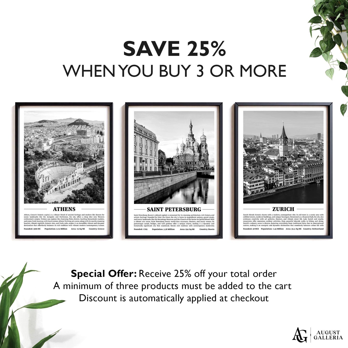 Saint Petersburg Black & White City Print