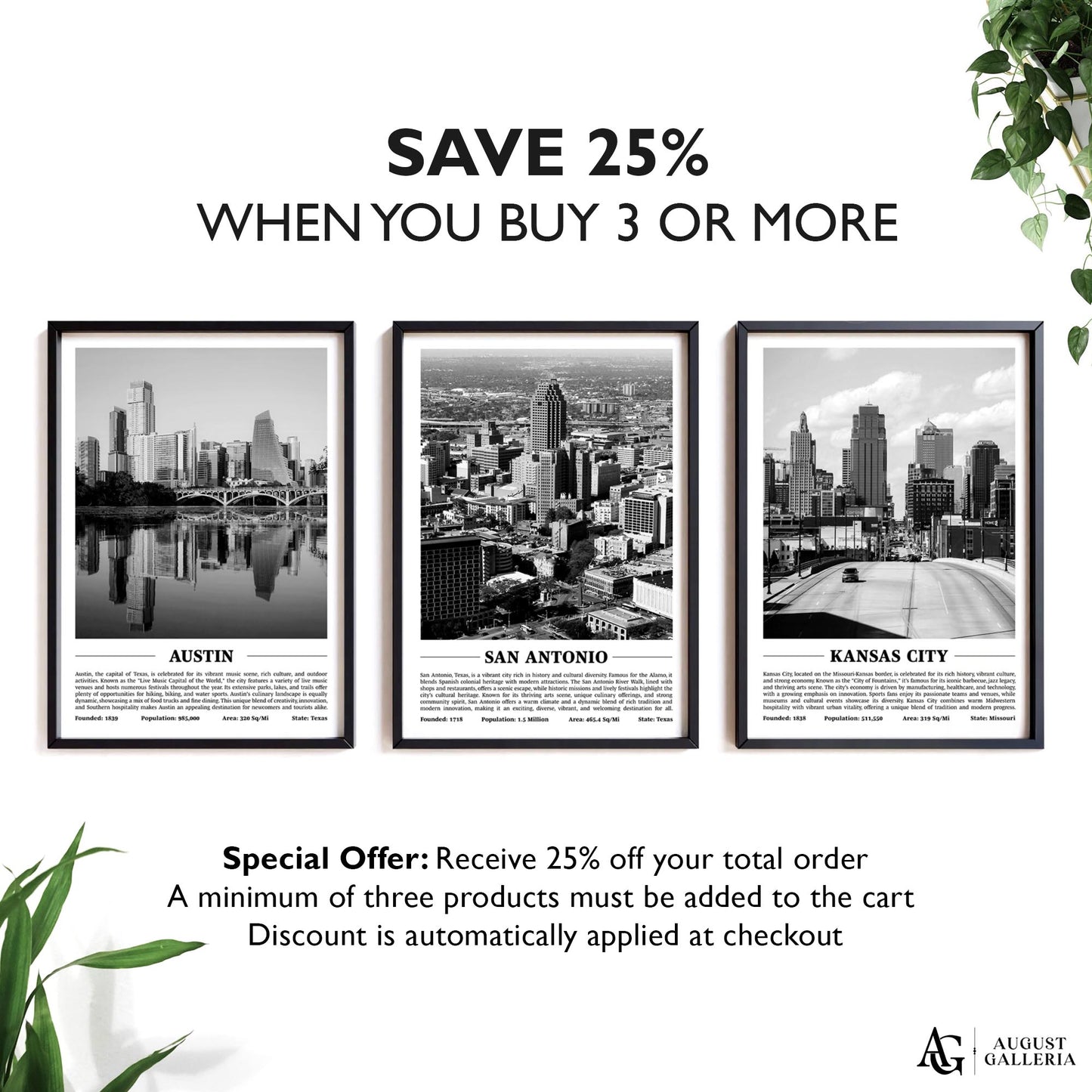 San Antonio Black & White City Print