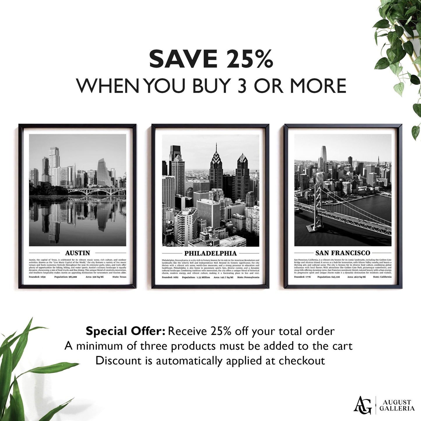Philadelphia Black & White City Print