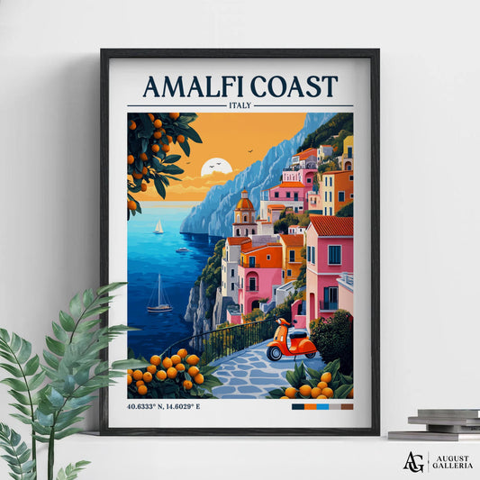 Amalfi Coast Italy Retro Travel Print