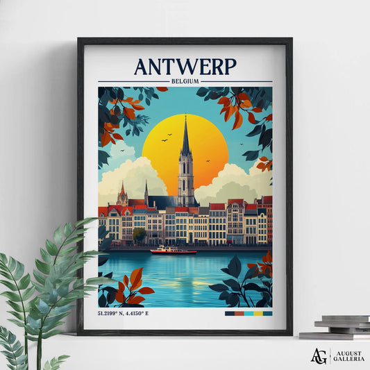 Antwerp Belgium Retro Travel Print