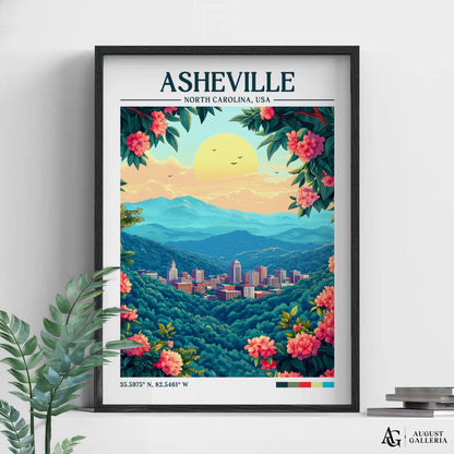 Asheville North Carolina Retro Travel Print