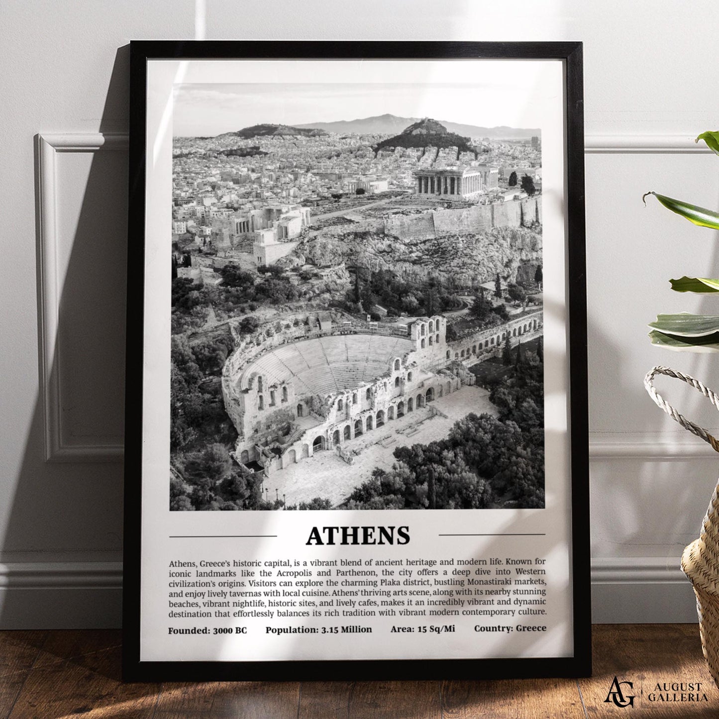 Athens Black & White City Print