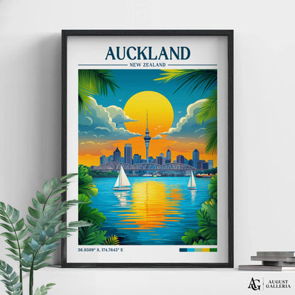 Auckland New Zealand Retro Travel Print