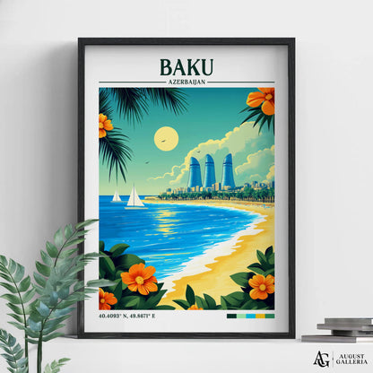 Baku Azerbaijan Retro Travel Print