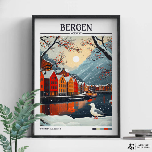 Bergen Norway Retro Travel Print