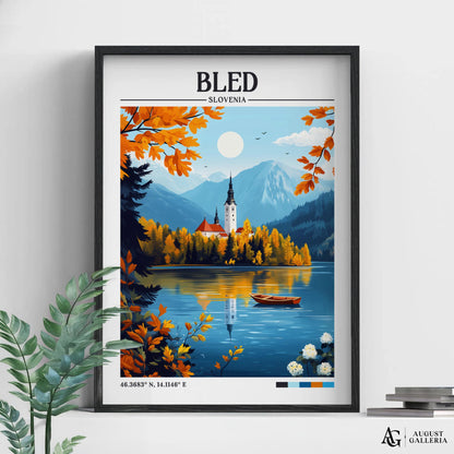 Bled Slovenia Retro Travel Print