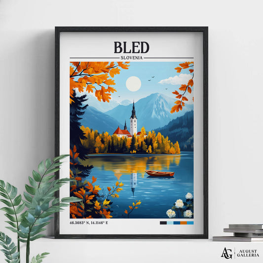 Bled Slovenia Retro Travel Print