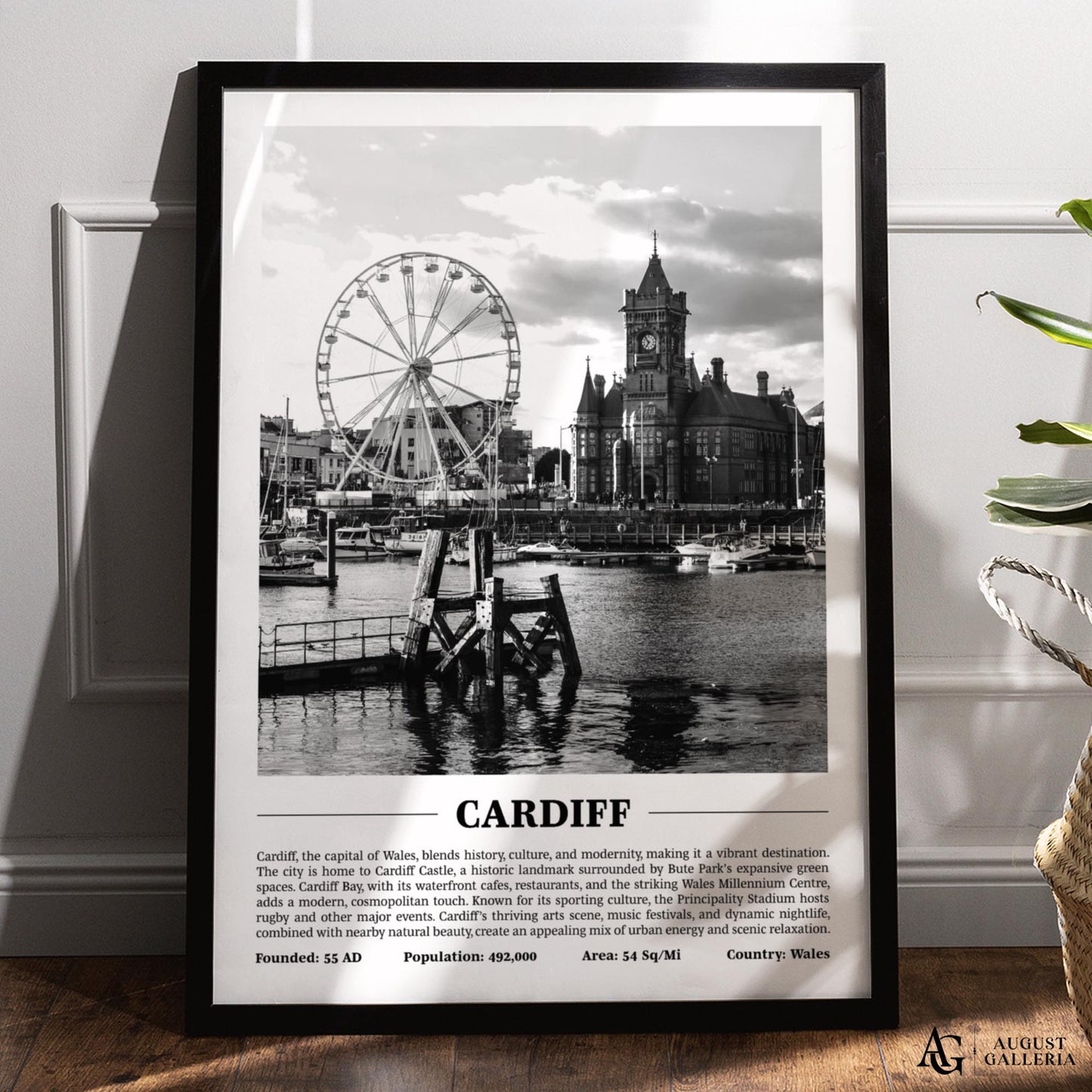 Cardiff Black & White City Print