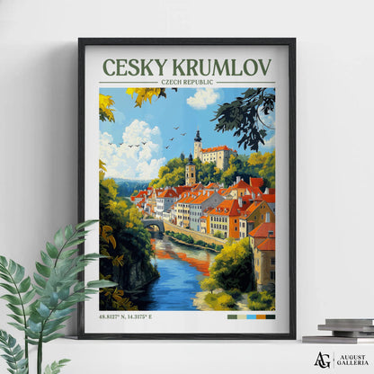Český Krumlov Czech Republic Retro Travel Print
