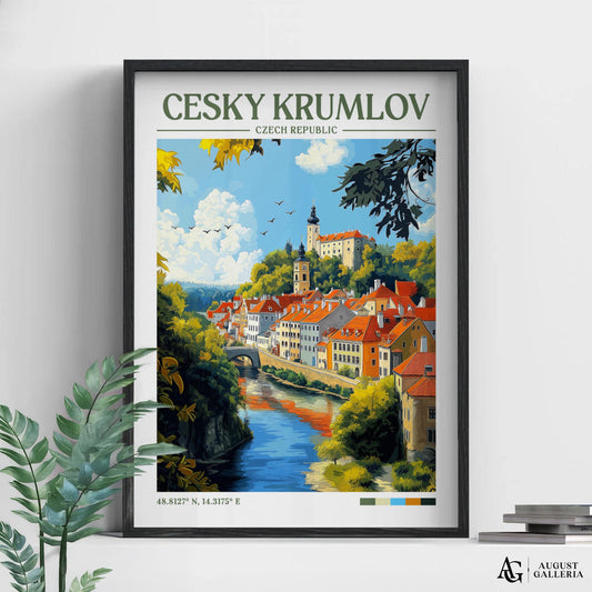 Český Krumlov Czech Republic Retro Travel Print