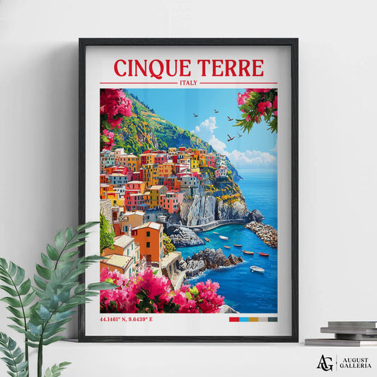 Cinque Terre Italy Retro Travel Print