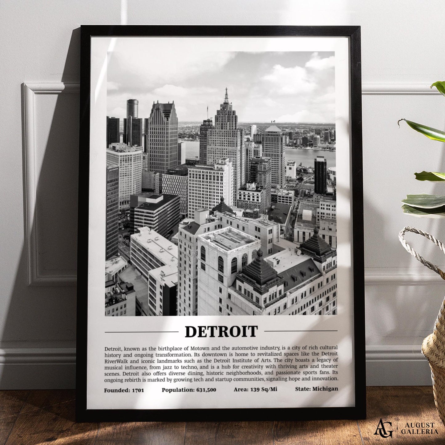 Detroit Black & White City Print