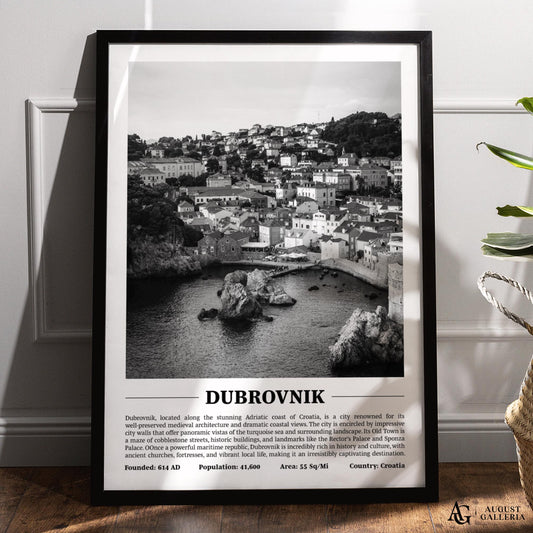 Dubrovnik Black & White City Print