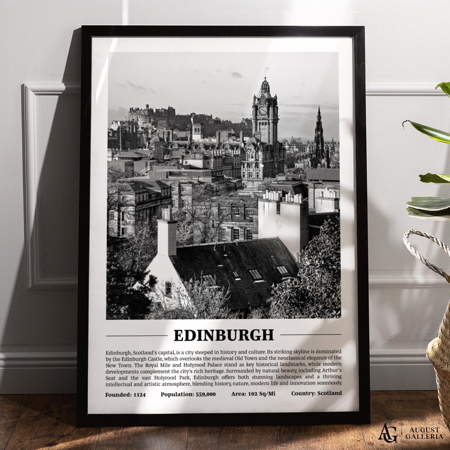 Edinburgh Black & White City Print