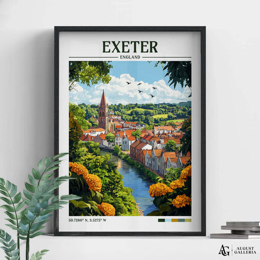Exeter England Retro Travel Print