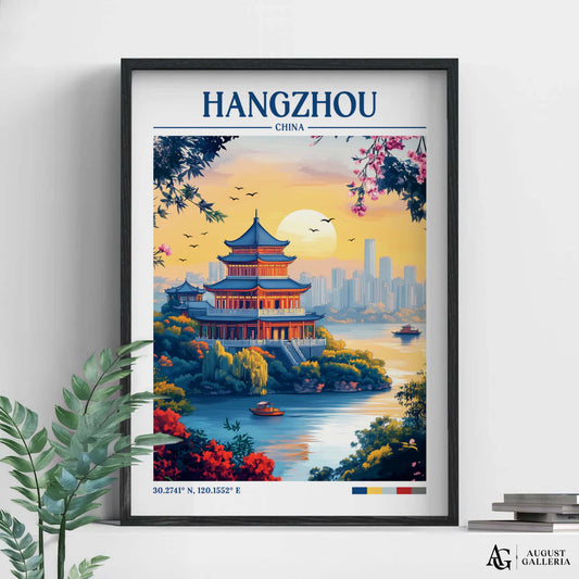 Hangzhou China Retro Travel Print