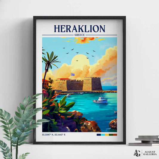 Heraklion Greece Retro Travel Print