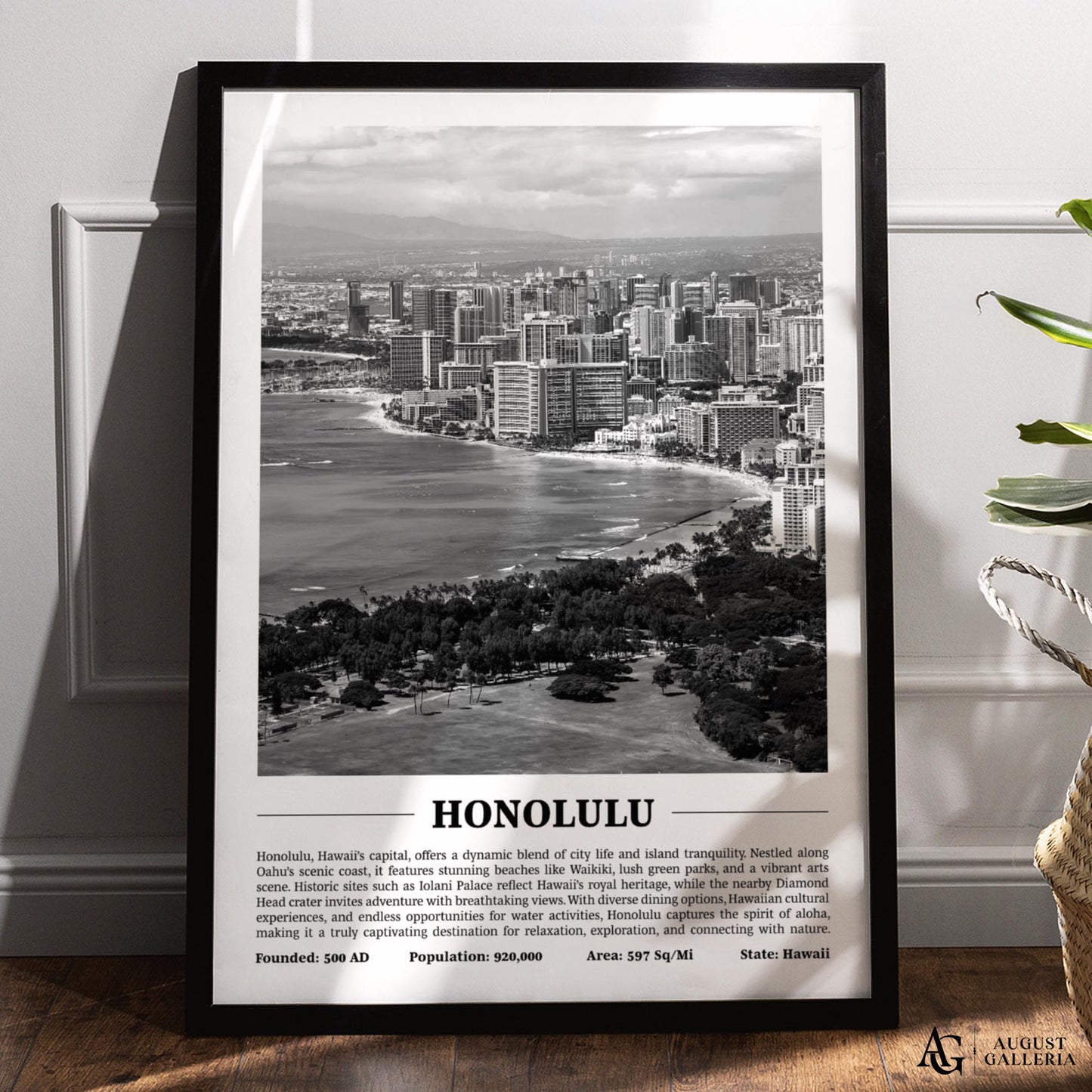 Honolulu Black & White City Print