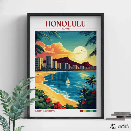 Honolulu Hawaii Retro Travel Print