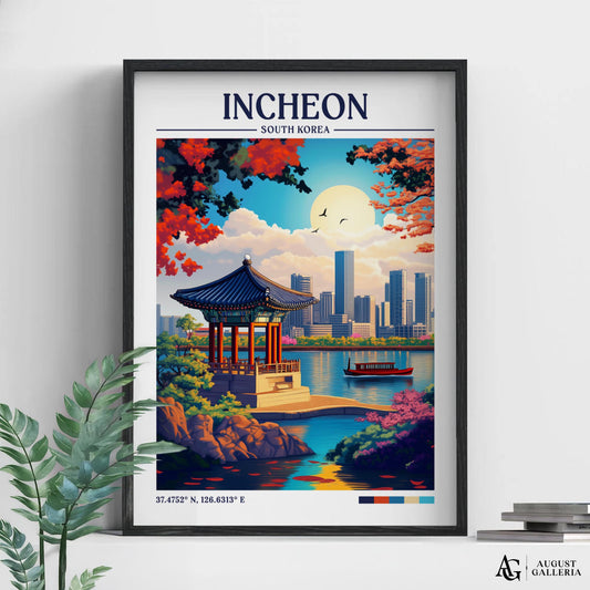 Incheon South Korea Retro Travel Print
