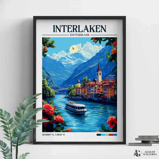 Interlaken Switzerland Retro Travel Print