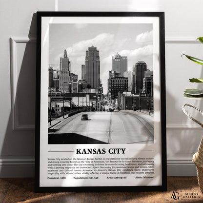 Kansas City Black & White City Print