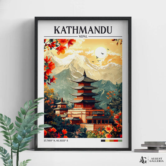 Kathmandu Nepal Retro Travel Print