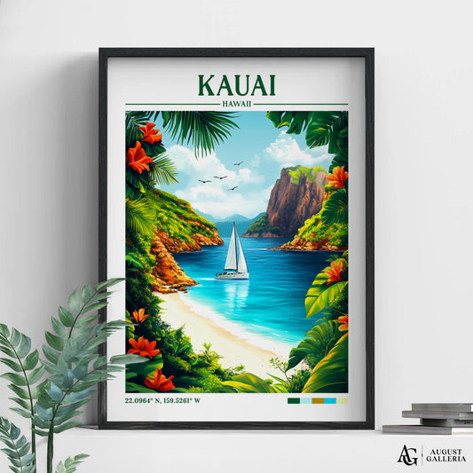Kauai Hawaii Retro Travel Print