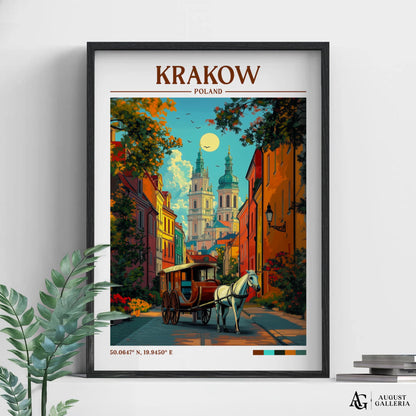 Kraków Poland Retro Travel Print