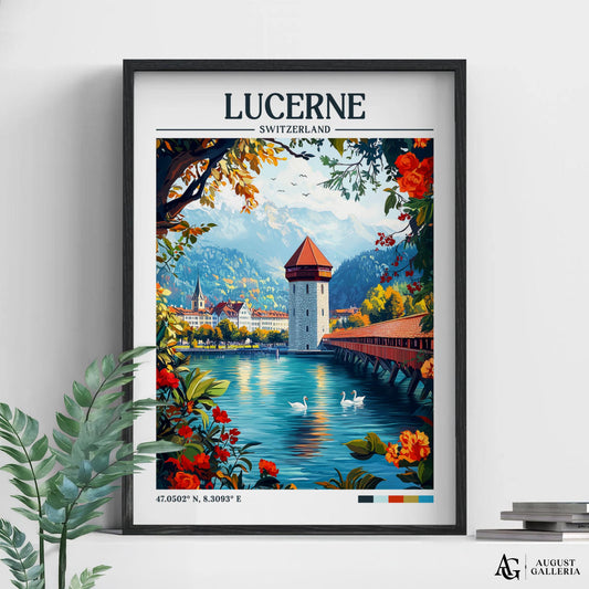 Lucerne Switzerland Retro Travel Print