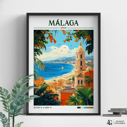 Málaga Spain Retro Travel Print