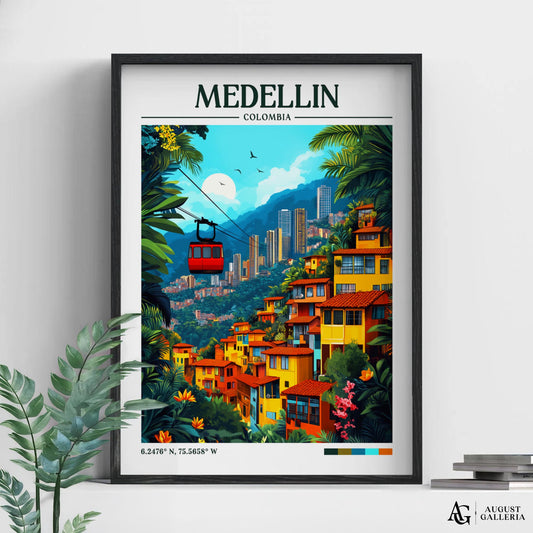 Medellín Colombia Retro Travel Print