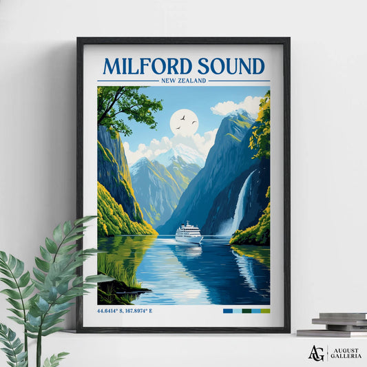 Milford Sound Retro Travel Print